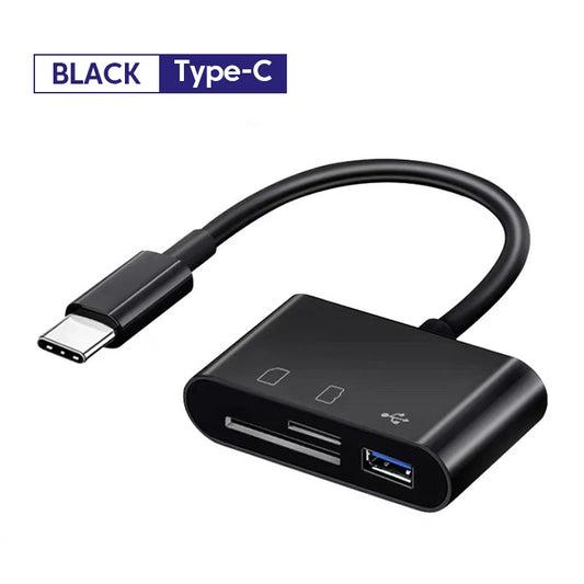 3-in-1 Type-C Card Reader Adapter for SD and TF Memory Cards - USB Type-C OTG Converter for Huawei, Samsung, and Xiaomi Devices
